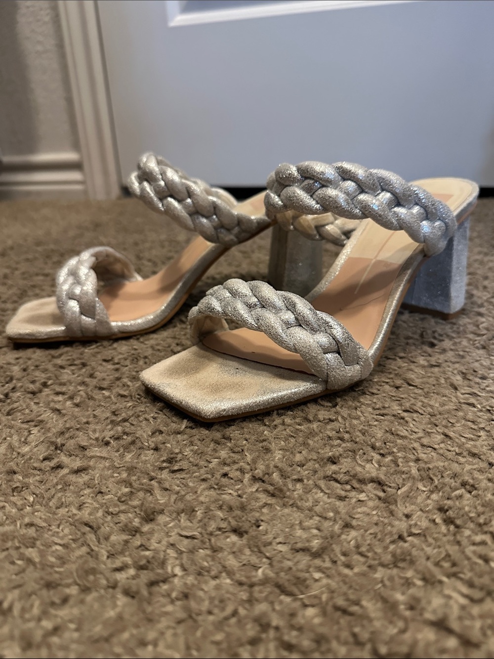 Dolce Vita Braided Double-Strap Silver Block Heel